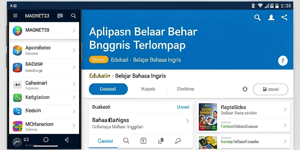Antarmuka aplikasi MAGNET33 untuk belajar bahasa Inggris yang interaktif.