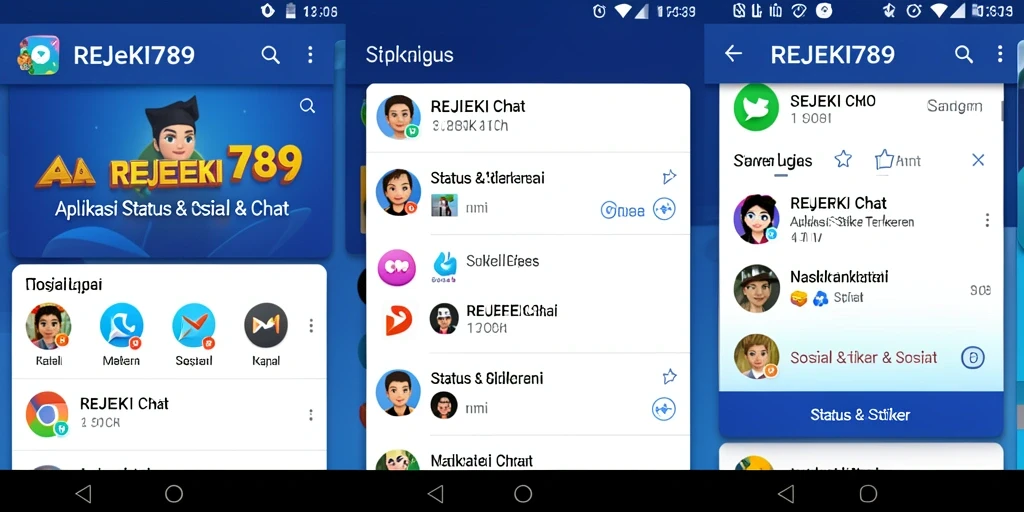 Antarmuka REJEKI789 dengan berbagai stiker menarik untuk Status & Stiker.